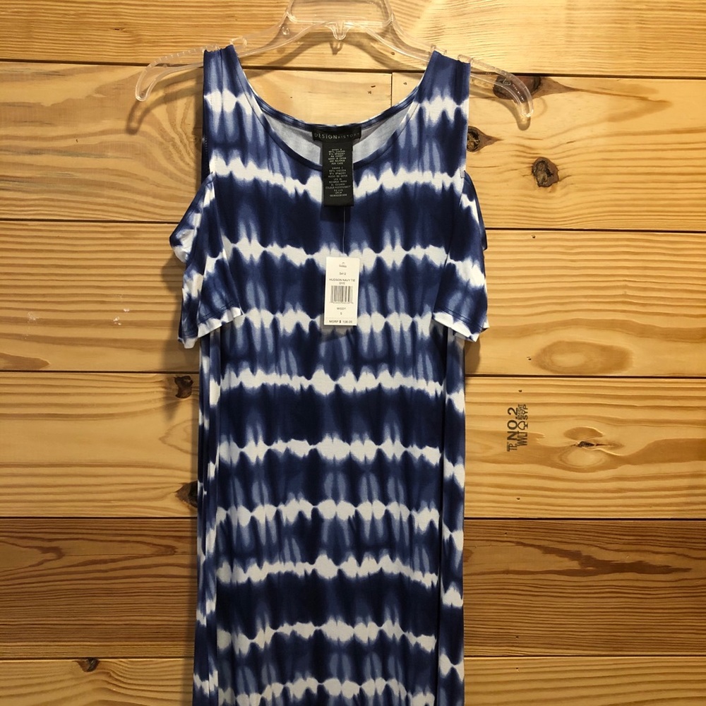Navy & White Tie-dye Dress